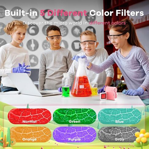Hideal HP60 IPS Microscope for Kids: [Auto On & Off] [3-in-1] 2" Portable Handheld Microscope Miniscope, Pocket Mini Scope Educational Science Kit, Christmas Birthday Gifts for Kids, PC View, Pink in Kuwait