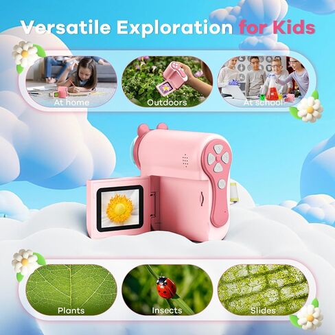Hideal HP60 IPS Microscope for Kids: [Auto On & Off] [3-in-1] 2" Portable Handheld Microscope Miniscope, Pocket Mini Scope Educational Science Kit, Christmas Birthday Gifts for Kids, PC View, Pink in Kuwait