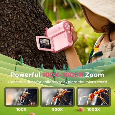 Hideal HP60 IPS Microscope for Kids: [Auto On & Off] [3-in-1] 2" Portable Handheld Microscope Miniscope, Pocket Mini Scope Educational Science Kit, Christmas Birthday Gifts for Kids, PC View, Pink in Kuwait