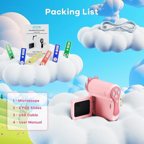 Hideal HP60 IPS Microscope for Kids: [Auto On & Off] [3-in-1] 2" Portable Handheld Microscope Miniscope, Pocket Mini Scope Educational Science Kit, Christmas Birthday Gifts for Kids, PC View, Pink in Kuwait