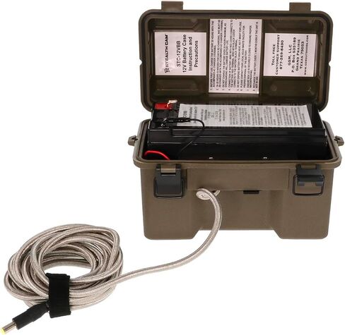 STEALTH CAM 12V Battery Box Kit - Portable Compact Waterproof Sealed Battery Charging Box for Hunting Trail Cameras w/ External Power Jack | AC Charger, 10Ft Steel Cable Included | Weatherproof 12V Sealed Lead-Acid Battery Box with AC Charger and 10ft Sta in Kuwait