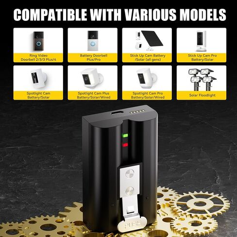 2 Pack Replacement Battery 6040mAh for Ring Doorbell with Charger | with LED Display Charger & Type-C — Compatible with Video Doorbell 2/3/3+/4, Spotlight Cam, Stick Up Cam(Black) in Saudi Arabia