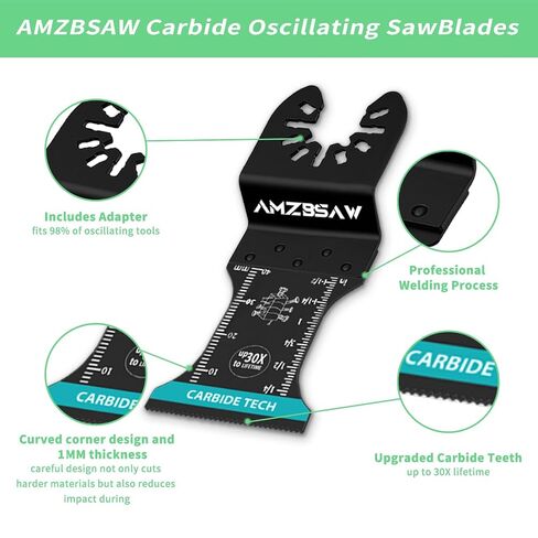 AMZBSAW 5 PCS Carbide Oscillating Tool Blades, Professional Multi Tool Blades Kits for Bolts Screws Hard Material Metal Nails Drywall, Multitool Blades Fit Dewalt Bosch Milwaukee Ryobi in Kuwait