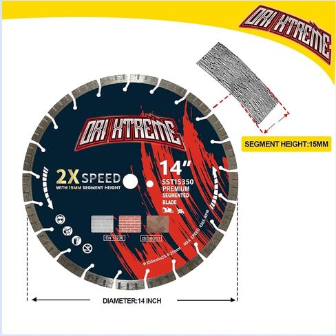 14 Inch Diamond Saw Blade, Turbo General Purpose Segmented Blade | Dry/Wet Cutting Concrete, Reinforced Concrete, Masonry, Brick, Block, 1"-20mm Arbor in Kuwait