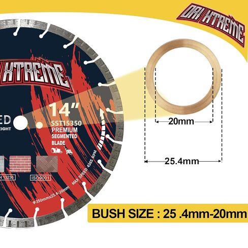 14 Inch Diamond Saw Blade, Turbo General Purpose Segmented Blade | Dry/Wet Cutting Concrete, Reinforced Concrete, Masonry, Brick, Block, 1"-20mm Arbor in Kuwait