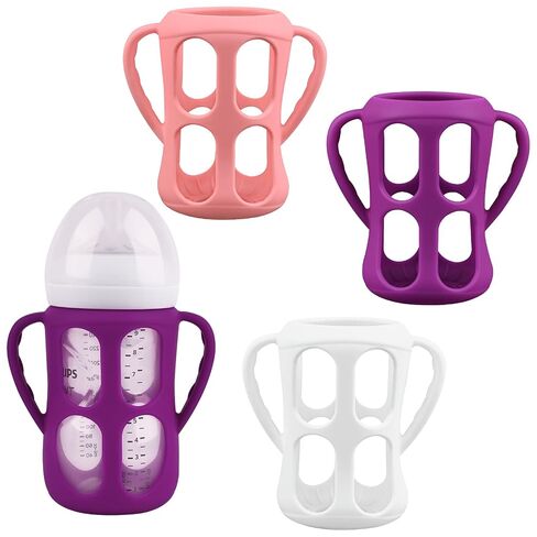 3 Pack Baby Bottle Handles for Philips Avent PP Material Baby Bottles 9oz | Silicone Bottle Handles, Baby Bottle Holder with Easy Grip Handles (Pink+Purple+White) in Kuwait
