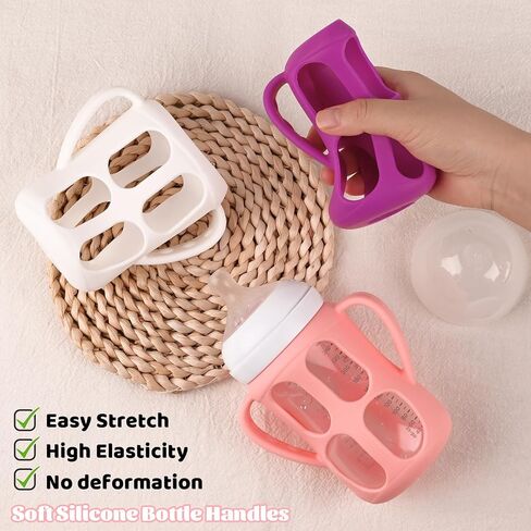 3 Pack Baby Bottle Handles for Philips Avent PP Material Baby Bottles 9oz | Silicone Bottle Handles, Baby Bottle Holder with Easy Grip Handles (Pink+Purple+White) in Kuwait