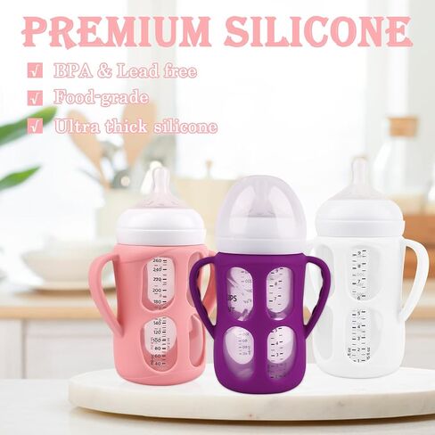 3 Pack Baby Bottle Handles for Philips Avent PP Material Baby Bottles 9oz | Silicone Bottle Handles, Baby Bottle Holder with Easy Grip Handles (Pink+Purple+White) in Kuwait