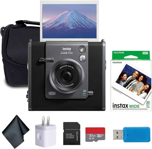 Fujifilm Instax Wide Evo Hybrid Instant Film Camera Bundle with Instax-Wide Instant-Film 2 Pack (20 Exposures) + 32GB Memory Card + USB Card Reader + Bag + Microfiber Cleaning Cloth in Kuwait