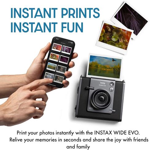 Fujifilm Instax Wide Evo Hybrid Instant Film Camera Bundle with Instax-Wide Instant-Film 2 Pack (20 Exposures) + 32GB Memory Card + USB Card Reader + Bag + Microfiber Cleaning Cloth in Kuwait