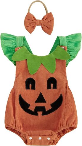 Baby Girl Boy Halloween Romper Sleeveless Pumpkin Ghost Bodysuit | My first halloween baby boy girl outfit,newborn pumpkin costume,one piece bodysuit rompers,infant halloween 0 3 12 18 Month in Kuwait