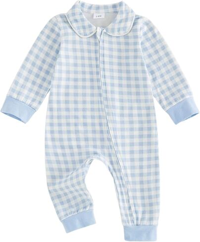 DSORVICD Newborn Baby Boys Girls Gingham Romper Long Sleeve Zipper Jumpsuit | Cotton Blend, Unisex Footless Onesies, Infant Fall Winter Clothes, One Piece Going Home Outfit, for Halloween Christmas in Kuwait