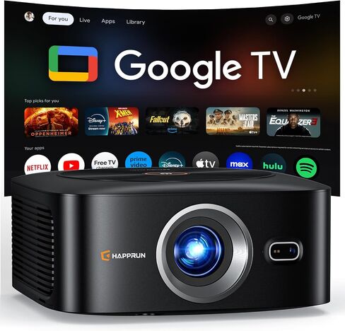 HAPPRUN 1500 ANSI Lumens Outdoor Projector with Official Google TV | 4K Supported, Dolby Audio, TOF Auto Focus & Auto Keystone, 10K+ Apps, WiFi 6, Bluetooth, Indoor & Outdoor Movies in Kuwait