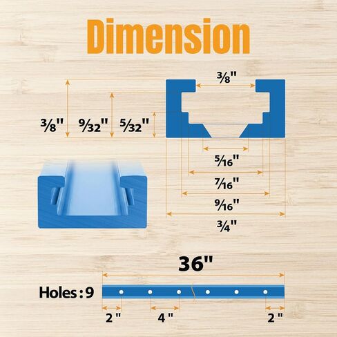 POWERTEC 71372 36 Inch Double-Cut Profile Universal T-Track with Predrilled Mounting Holes, 4 Pack, T Track for Woodworking Jigs and Fixtures, Drill Press Table, Router Table, Workbench in Kuwait