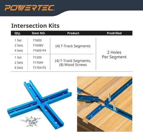 POWERTEC 71372 36 Inch Double-Cut Profile Universal T-Track with Predrilled Mounting Holes, 4 Pack, T Track for Woodworking Jigs and Fixtures, Drill Press Table, Router Table, Workbench in Kuwait