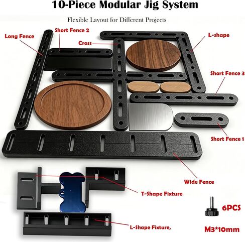 10-Piece Laser Alignment Fence Kit Compatible with xTool F1 & F2, Modular Positioning Jig for Repeat Laser Engraving, Grid Guides & Positioners with M3 Thumb Screws for Batch Engraving in Kuwait