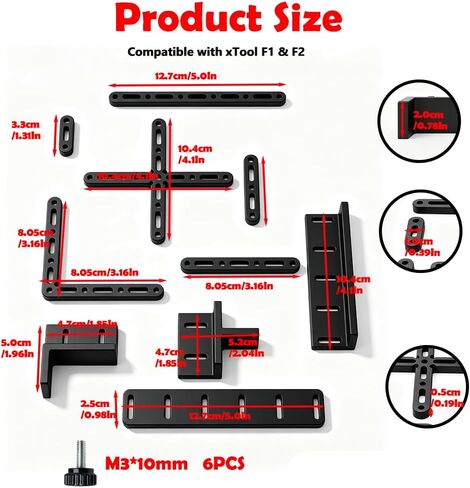 10-Piece Laser Alignment Fence Kit Compatible with xTool F1 & F2, Modular Positioning Jig for Repeat Laser Engraving, Grid Guides & Positioners with M3 Thumb Screws for Batch Engraving in Kuwait