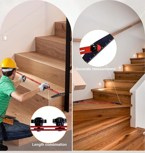Stair Tread Template Tool, 8" to 60" Aluminum Stair Tread Jig for Accurately Measuring Angle, Length & Depth. Precision Stair Gauge Measuring Tool for Stairs, Floor, Cabinets in Kuwait
