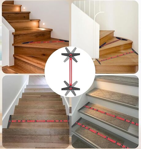 Stair Tread Template Tool, 8" to 60" Aluminum Stair Tread Jig for Accurately Measuring Angle, Length & Depth. Precision Stair Gauge Measuring Tool for Stairs, Floor, Cabinets in Kuwait