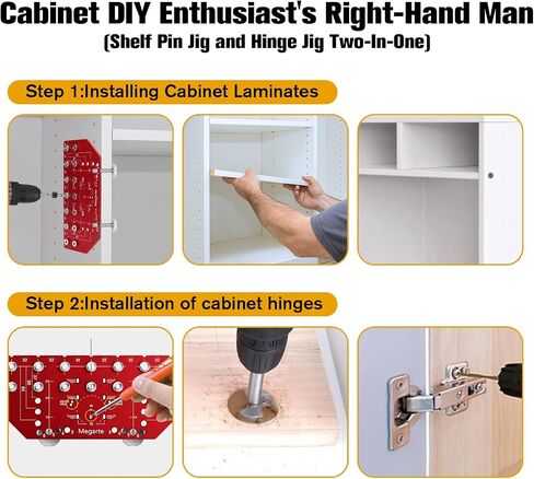 Shelf Pin Jig and Hinge Jig 2-in-1 - Aluminum Alloy Cabinet Woodworking Drilling Hole Template - Shelf Pin Drilling Jig with 1/4" and 5mm Drill Bits - Concealed Hinge Jig for Cabinet Doors in Kuwait