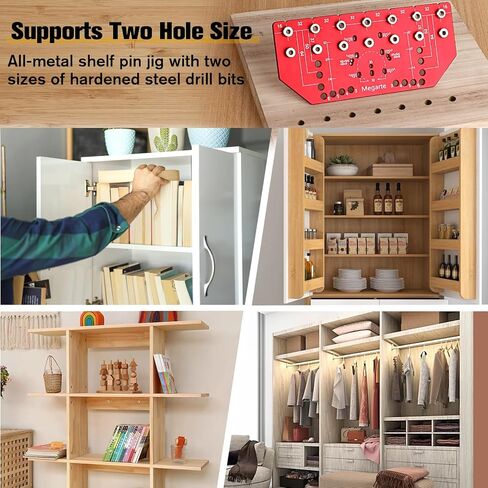 Shelf Pin Jig and Hinge Jig 2-in-1 - Aluminum Alloy Cabinet Woodworking Drilling Hole Template - Shelf Pin Drilling Jig with 1/4" and 5mm Drill Bits - Concealed Hinge Jig for Cabinet Doors in Kuwait