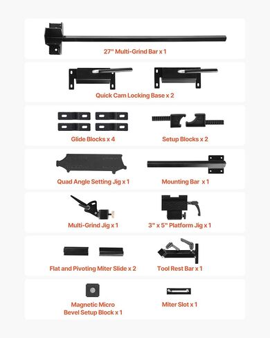VEVOR Pro Grind Sharpening System, Multi-Grind Sharpening Jig for 6" & 8" Bench Grinder - with Platform Jig, Tool Rest Bar, Setup Block, Miter Slide, Micro Bevel Block, for Chisels Woodturning Tools in Kuwait