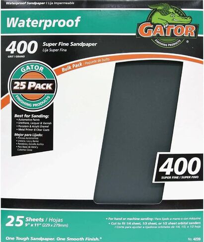 Gator Blade Waterproof 9 in. x 11 in. 400 Grit Super Fine Sandpaper (25-Pack) - 1 Each in Kuwait