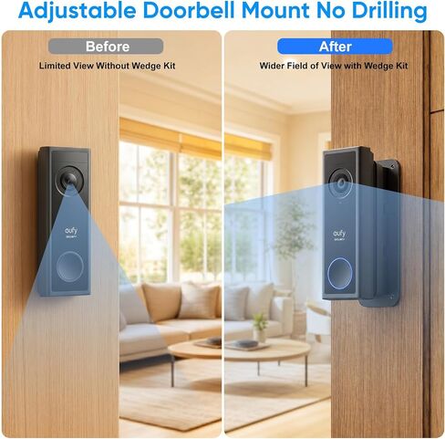 Doorbell Mount for eufy Video Doorbell E340/C31/C30/C210/S330/S220, Adjustable Angle from 35-145° for Wider View, Weather-Resistant Wedge Wall Bracket for eufy Doorbell, No Drilling/Screw Installation in Kuwait