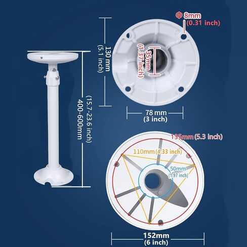 WiTi Extendable Pole Mount for Security Surveillance Cameras, Ceiling Mount Bracket for Bullet Camera,Solid Metal Max 60CM in Kuwait
