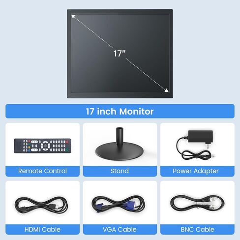 Eyoyo 17-Inch Security Camera Monitor, 1280x1024 5:4 Display | HDMI VGA AV BNC Inputs, USB Video Playback, Built-in Speaker, Remote Control, Supports NVR CCTV PC Computer in Kuwait