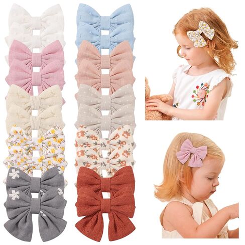 choicbaby 20 Pcs Bow Hair Clips 2.8 "Baby Bow Clips Floral Print Linen Blend Bowknot Barrettes Soft Fully Lined Hair Clips Hair Accessories for Babies Toddlers Infant Kids in Kuwait