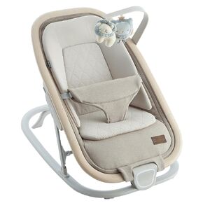 Qutanix 2-in-1 Baby Bouncer & Rocker,Portable Baby Bouncer Seat for Babies 0-9 Months, Baby Rocking Chair with 3 Reclining Positions,Wood Accents,Soft Newborn Insert - Beige in Kuwait