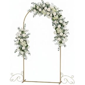 6.6FT Gold Metal Arch Backdrop Stand, Curved Wedding Arch with Stable Scrollwork Base & 4 Ground Nails, Heavy Duty Half Arch Balloon Floral Frame for Marriage Ceremony, Birthday Party, Photo Backdrop in Kuwait