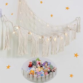 Large Stuffed Animal Net or Hammock, Boho Macrame Toy Hammock with LED Lights, Decorate Room Space Saving Pet Net for Stuffed Animals, Suitable for Nursery, Playroom, Kids Bedroom in Saudi Arabia