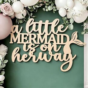 A Little Mermaid Is On The Way Sign for Background,Wooden Mermaid Theme Baby Shower,Under The Sea Theme Party,Welcome Baby Gender revelation Party,1st/First Birthday Party Decor in Saudi Arabia