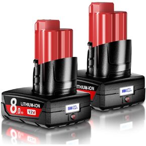 Bonacell LCD 2-Pack 8.0Ah Replacement for Milwaukee M12 Battery, 12V Lithium LCD Battery Compatible with Milwaukee 48-11-2411 2402 2440 48-11-2401 48-11-2412 48-11-2402 and More 12 Volt Power Tools in Kuwait