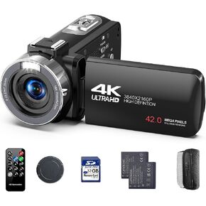 4K Video Camera Camcorder, 42MP Vlogging Camera for YouTube with 32GB SD Card, 2 Batteries, 3" 270° Rotating Screen, 18X Digital Zoom, Remote Control, Webcam for Live Streaming in Saudi Arabia