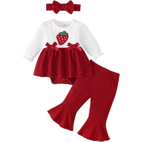 Renotemy Newborn Baby Girl Clothes Fall Infant Outfit for Girls Preemie-12M | Cute Preemie Baby Clothes Girl,Winter Newborn Going Home Outfits Gift,Ruffle Romper Dress,Bell Bottom Pants Set with Headband in Saudi Arabia