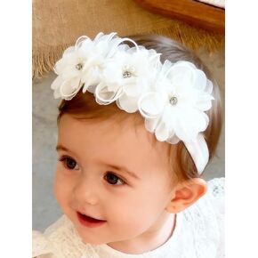 Baby Girls Flower Headbands Cute Kids Christening Headband Soft Lace Hairbands Floral Crown Newborn Infant Toddlers Hair Accessories for Birthday Party Photography(Beige Flowers) in Saudi Arabia