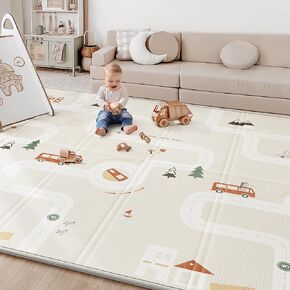 BG-BABYGO Baby Play Mat Foldable Baby Mat for Floor Play 0.6" Thick Soft Foam X-Large Playmat for Babies Reversible Waterproof Padded Boys Girls Play Mat Portable Baby Crawling Mat for Indoor Outdoor in Saudi Arabia