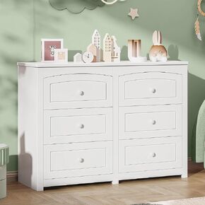 Vabches Kids Dresser Cabinet with 6 Drawers and Large Table Top, Multi-Functional Chest of Drawers, Baby Dresser, Kids Bedroom Furniture, Nightstand for Child’s Room, White in Saudi Arabia
