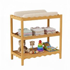 Baby Changing Table, Portable Changing Table | Compact and Lightweight, Solid New Zealand Pinewood, Two Storage Wave-Shaped Shelves, Nursery Organizer, Natural Wood in Saudi Arabia