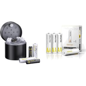 imuto High Capacity Battery & Charger Set: Smart Fast Charger with 10x AA (3600mWh) and 4X AAA (1300mWh) 1.5V Constant Output Li-ion Batteries (2500+ Cycles) in Kuwait