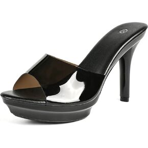 Clear Platform Stiletto Heel Mules For Women Round Open Toe Slip On High Heel Slide Sandals Transparent Strap Pole Dance Exotic Heels For Wedding Evening Party Prom in Kuwait