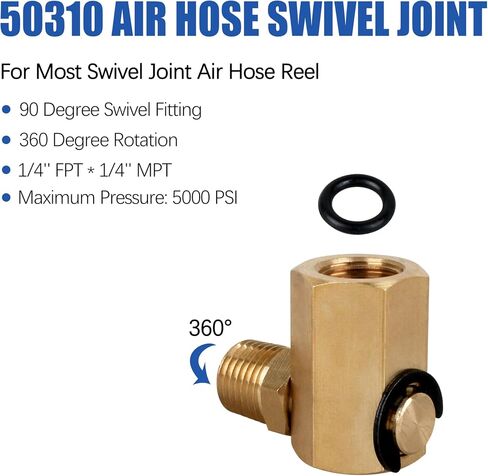 50310 Swivel Joint for Air Hose Reel 1/4"FPT*1/4" MPT 90 Deg Swivel Fitting | With Rubber Ring, Maximum pressure of 5000 PS in Kuwait