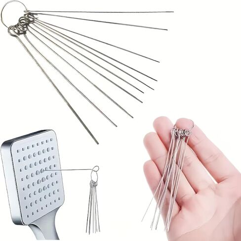 Shower Head Cleaning Pins Set, 10 Different Sizes Stainless Steel Unclogging Needles, Tiny Holes Cleaner Tool Kit for Clogged Shower Nozzles, Sink & Small Orifice Cleaning in Kuwait