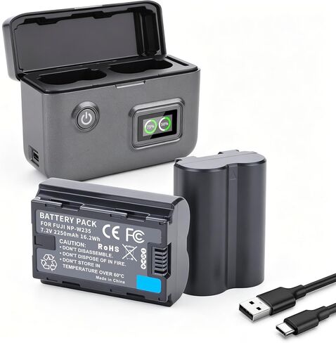 NP-W235 Battery 2Pack, Smart Display Charger for Fujifilm X-T4 X-S20 X-T5 | X-T4 X-H2 X-H2S X-H1 VG-XT4, Compatible with 50S II GFX 100S X-H2S GFX100 II High Capacity Battery 2400mAh in Kuwait