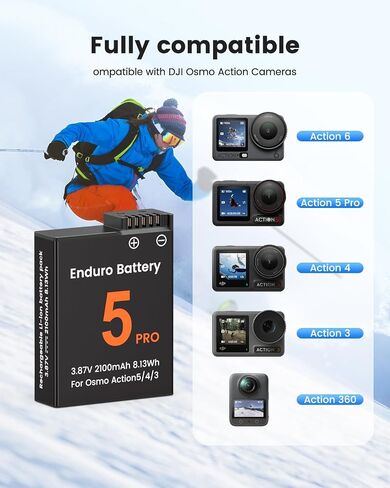 Melasta 2-Pack 2100mAh Battery Charger for DJI Osmo Action 6/5 Pro/4/3 | Compatible with DJI Osmo Action 6, 5 Pro, 4, 3. Dual-slot charging hub supports simultaneous charging for camera batteries in Kuwait