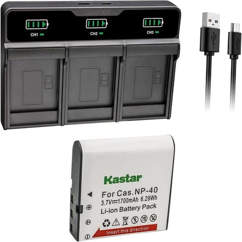 Kastar 2-Pack Battery + LHD3 Triple Charger Compatible with Casio NP-40 CNP-40 Minolta NP-40 Digital Camera Batteries in Kuwait
