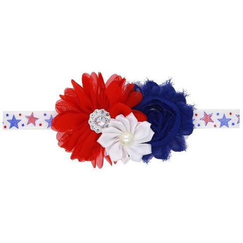 Baby Girl Headband Bows Flower Hair Band Accessories Headwear for 4th of July Infant Toddler Red White Blue Headband TSFD13 (Chiffon Flower) in Kuwait